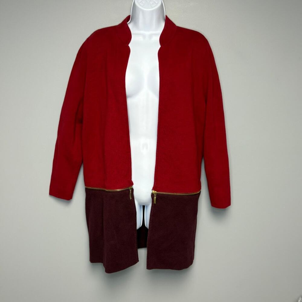Chico's Zipper Convertible Red Purple Relax Open Lagenlook‎ Cardigan Womens Sz L